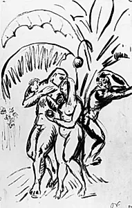 Fristelsen. Adam og Eva under kundskabens træ by Emile Othon Friesz