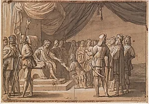 Frode Fredegod hyldes af mange konger by Gerard van Honthorst