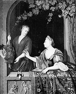 Fruen og hendes tjenestepige by Abraham van der Eyk