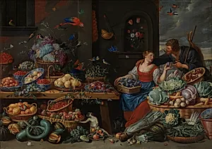 Frugt- og grøntmarked med en frugthandlerske by Jan van Kessel (I)