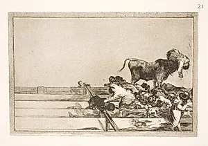 Frygtelige begivenheder på de forreste rækker i arenaen i Madrid og borgmesteren i Torrejon's død by Francisco de Goya