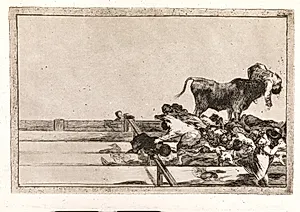 Frygtelige begivenheder på de forreste rækker i arenaen i Madrid og borgmesteren i Torrejon's død by Francisco de Goya
