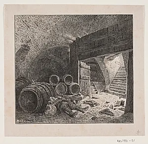Fuld mand, der sover rusen ud i en vinkælder by André Bork