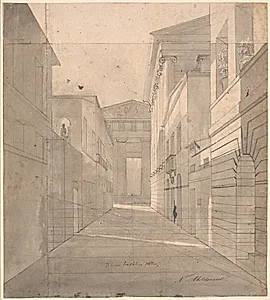 Gade i en antik by. Perspektivisk studie til maleriet "Simo betror sig til Sosia" by Nicolai Abildgaard