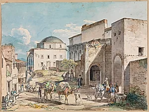 Gadeparti i Athen. Med Hadji Hazekis' palads og Tzistarakis Moskeen by Carl Wilhelm Heideck
