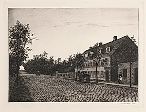 Gadeparti i en udkant af København by Adolph Larsen