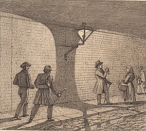 Gadescene ved lygteskin. Illustration til "Linearperspectiven", Tavle VIII by C.W. Eckersberg