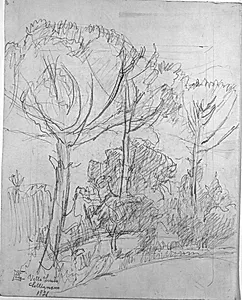 Gående figur samt diagrammer og notater om pendulsvingninger by Poul S. Christiansen