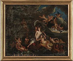 Galathea føres over havet, ledsaget af nymfer, tritoner og amoriner by Ubekendt