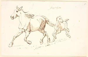 Galloperende hoppe med føl by Johan Thomas Lundbye