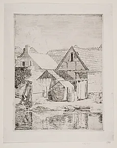 Gamle huse, fra Hellebæk by Carl Bloch