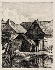 Gamle huse, fra Hellebæk by Carl Bloch