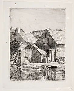 Gamle huse, fra Hellebæk by Carl Bloch