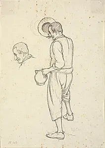Gammel fisker tager hatten af og studie af sammes hoved by Wilhelm Marstrand
