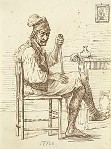 Gammel italiensk fisker siddende i stue by Wilhelm Marstrand
