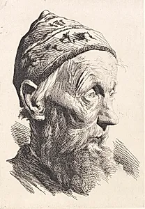 Gammel mand med hvid ulden hue by Frans Schwartz