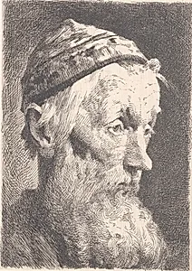 Gammel mand med hvid ulden hue by Frans Schwartz