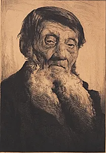Gammel mand med tvedelt, hvidt skæg by Frans Schwartz