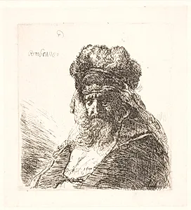 Gammel, skægget mand med pelshue, buste by Rembrandt van Rijn