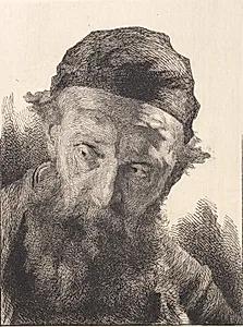 Gammel skægget mand med sort kalot by Frans Schwartz