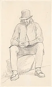 Gammel svensk bonde, siddende på en sten by Wilhelm Marstrand