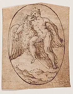 Ganymedes føres til himmels af Jupiter-ørnen. Oval komposition by Ubekendt