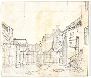 Gårdinteriør fra en provinsby (Hillerød?) by Christen Købke