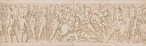 Germanske flygtninge overgiver sig til kejseren; romerne indleder et vellykket angreb; Marcus Aurelius modtager et fremmed overhovede by Giovanni Guerra