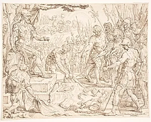 Gideon modtager krigsbyttet by Maarten van Heemskerck