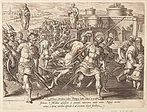 Giovanni de' Medici belejret i Rom by Philips Galle