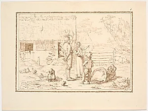 Grædende bondefamilie (illustration til eventyret "Bjergmanden og Tordenvejret") by Christen Dalsgaard