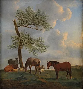 Græsgang med heste og kvæg by Adriaen van de Velde