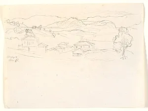 Græsk landskab med huse og bjerge by Joakim Skovgaard