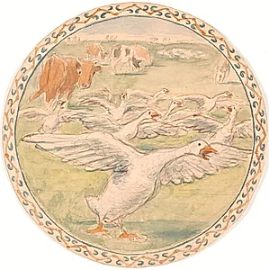 Græssende køer og skræppende gæs (udkast til keramisk fad) by Theodor Philipsen