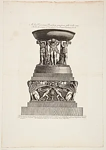 Granitsisterne understøttet af fire fauner på en sokkel udsmykket med sfinxer by Giovanni Battista Piranesi