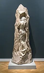 Gravmæle over kunstnerens moder, Signe Tegner. Stående sørgende kvinde set fra ryggen by Rudolph Tegner