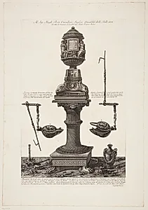 Gravmonument for Mamertinus og hans hustru Partenope, fundet på Via Labicana i 1765 sammen med en vase og nogle lamper by Giovanni Battista Piranesi