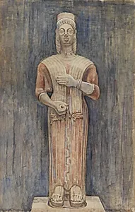 Gravrelief. Ung mand stående mod h. med spyd i v. hånd by Ubekendt