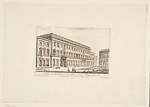 Greven af Bracciano Odeschalchi's palazzo. 1. Palazzo Muti. 2. S. Marcello-klosteret by Giovanni Battista Piranesi