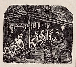 Grønlændere i et hus. Fortællingen om Kassagssuk; hans tænder trækkes ud? by Rasmus Berthelsen