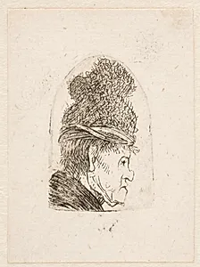 Grotesk profil af mand med høj hue by Rembrandt van Rijn
