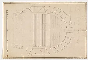 Grundplan af tilskuersalen i Komediehuset by Caspar Frederik Harsdorff