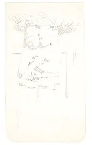 Gruppe med to figurer. Studieblad efter relieffer i Borobudur, Java. by Svend Rathsack