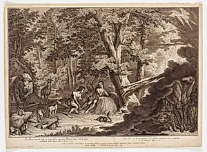 Gud opdager at Adam og Eva har spist af kundskabens træ by Johann Elias Ridinger