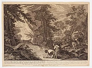 Gud opdager, at Adam og Eva har spist af træet by Johann Elias Ridinger