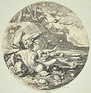 Gud skaber fiskene og fuglene (Dies IV) by Jan Harmensz. Muller