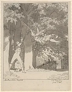 Gyngen. Fra skoven ved Skjoldnæsholm by C.W. Eckersberg