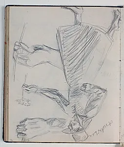 H. C. Andersen; hans højre og venstre hånd. Skitser til "Engen ved Nysø" by Niels Larsen Stevns