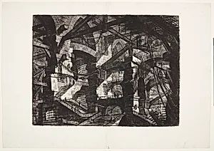 Hal med trapper, bueslag og tovværk by Giovanni Battista Piranesi