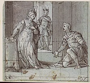 Haman beder Esther om benådning by Lazzaro Tavarone